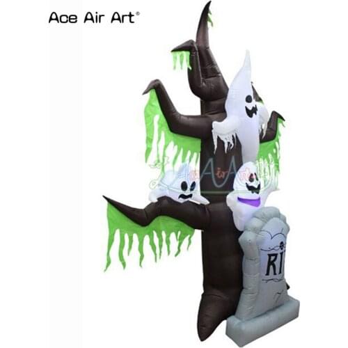 4m H Scary halloween yard decoration inflatable spooky tree,led frightful grave ghost tree for Halloween holiday