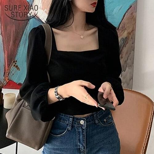 Autumn New Vintage Long Sleeve Shirt Square Collar Short Sexy Female Corset Top Blouse Femme Casual Harajuku Shirts Blusas 12455