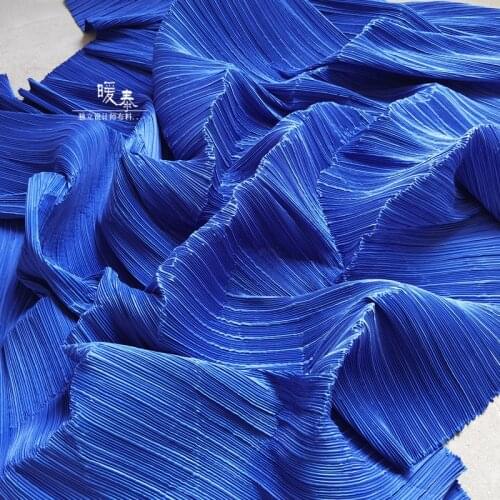 Klein Blue Pleated Fabric Miyake Folds Imitation Cotton Linen DIY Patches Art Painting Decor Clothes Skirt Dress Designer Fabric