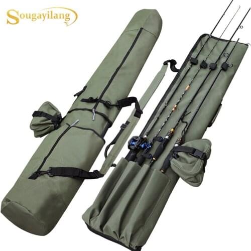 Sougayilang 120cm Fishing Bag Portable Foldable Multifunction Nylon Fishing Bags Fishing Tackle Tools with 4 Accessory Bag