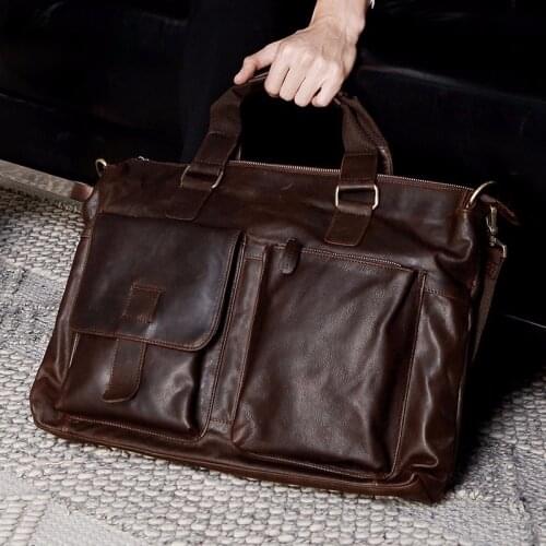 Genuine Leather 17inch Messenger Bag men Leather Shoulder Bag Men Crossbody Bag Male Sling Leisure Bag Tote Handbag