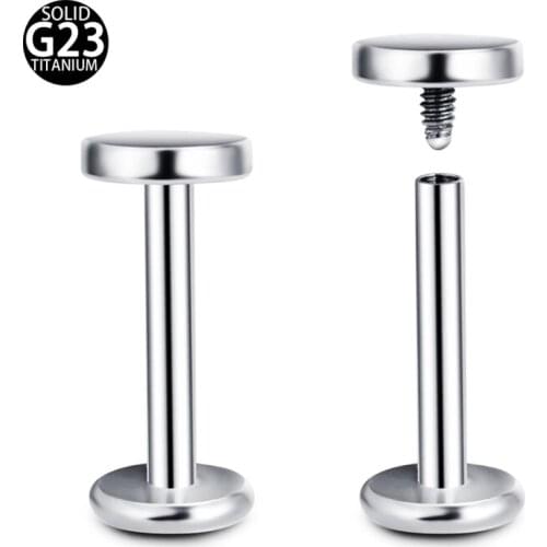 2Pcs G23 Titanium Labret Lip Piercing Studs 6mm 8mm 10mm Ear Catilage Tragus Earrings Sliver-color Plated Body Jewelry