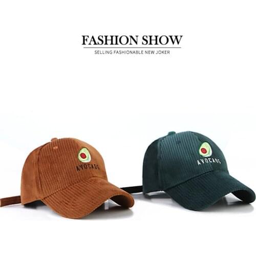Avocado Corduroy Baseball Cap For Women Embroidery Fruit Winter Snapback Hat Hip Hop Casual Curved Female Sun Hat Dropshipping