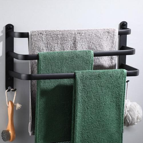 Punch-Free Towel Hanger Three Layer Bathroom Towel Rack Aluminum Ail 50CM Wall Toilet Towel Bar Kitchen Storage Bath Accessories