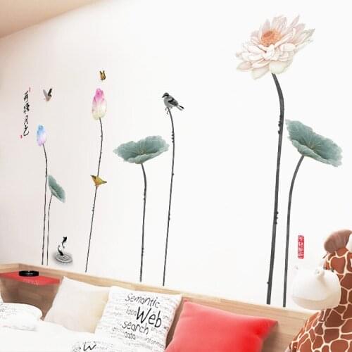 Vintage Lotus Wall Sticker Flower Teenager Living Room Bathroom Bedroom Wall Decor Aesthetic Art Wallpaper