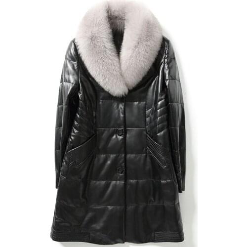 Genuine Jacket Women Winter Warm Duck Down Real Sheepskin Leather Jackets Female Parks Plus Size 6XL LX2126