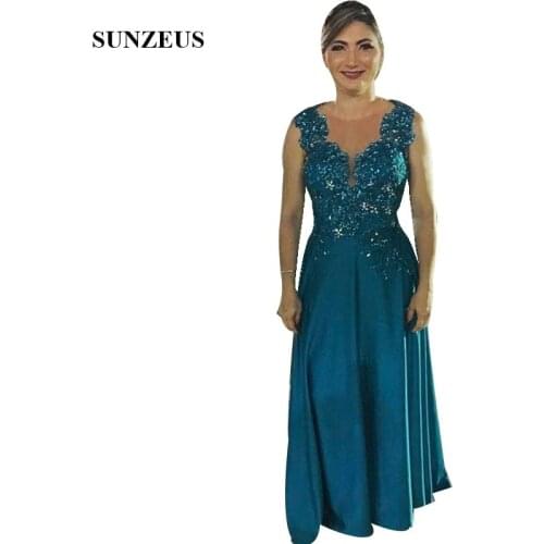 A-line Sleeveless Long Blue Bride Mother Gowns With Appliques Beading Women Evening Party Dress Robe Soiree Longue Femme 2019