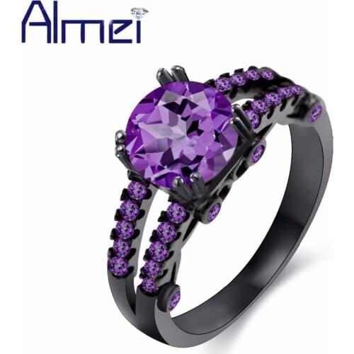 Almei Wedding Rings For Women Purple Crystal Engagement Ring Female Womens Cubic Zirconia Charms Jewellery Bridesmaid Gift Y351