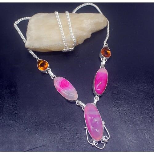 Wonderful Hot Sale BotswanaAgate Topazz Silver Color Women Necklace Chain 19 Inch HD264