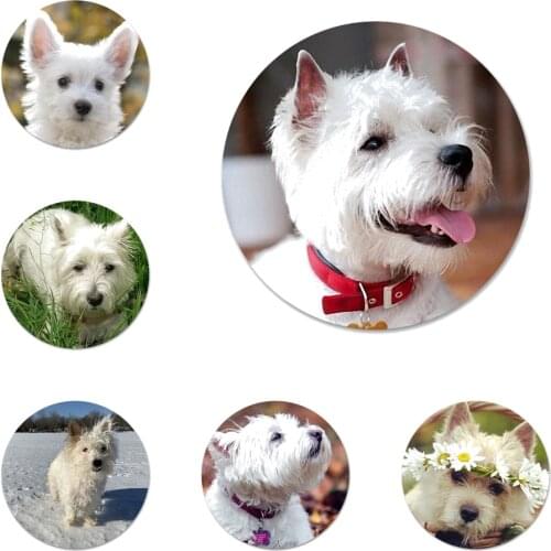 Westie Terrier Dog Puppy Highland Terrier Icons Pins Badge Decoration Brooches Metal Badges For Backpack Decoration 58mm