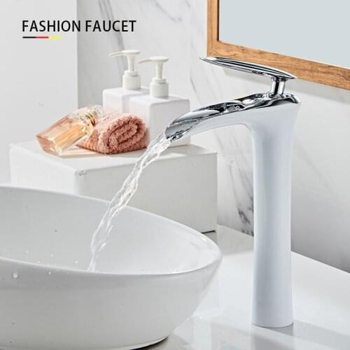 Bathroom gold lavatory waterfall Faucet hot and cold Crane Brass sink mixer Waterfall Sink Faucet Single Handle water faucet