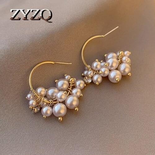 ZYZQ Hot Sale New Korean Imitation Pearls Earrings for Women Fashion Geometric C-Shape Earrings Tassel Drop Earrings Jewelry