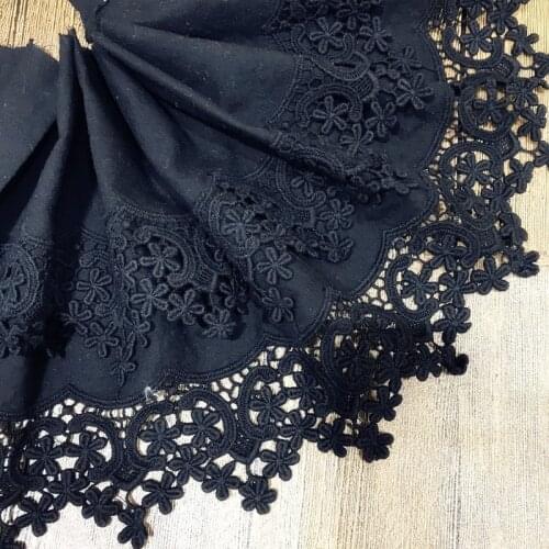 1Yard Two Layer Black100% Cotton Embroidered Lace Fabric Sewing Trim Warp Knitting DIY Garment Lace trim Accessories Width 22cm