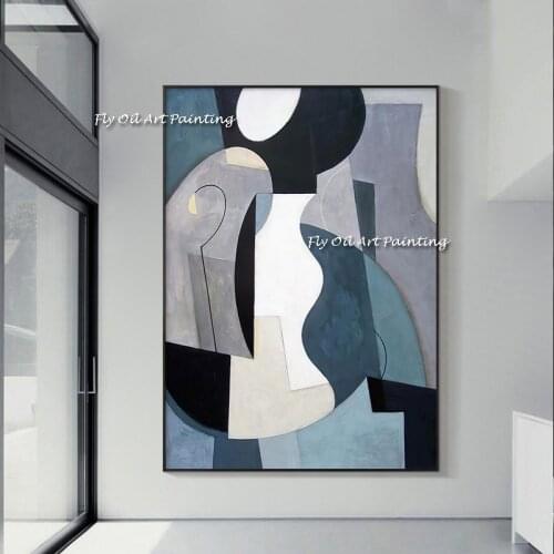 100% Handmade Oil painting Abstract Figure Splice Face Geometric Canvas Painting Modern Wall Art Pictures Cuadros Home Decor