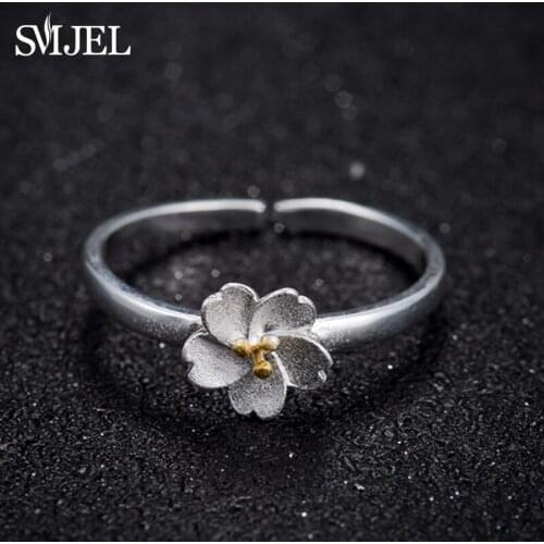 2021 New Tiny Beautiful Daisy Flower Rings for Women Cherry Blossom Cuff Ring Femme Bijoux Birthday Valentines Day Gifts