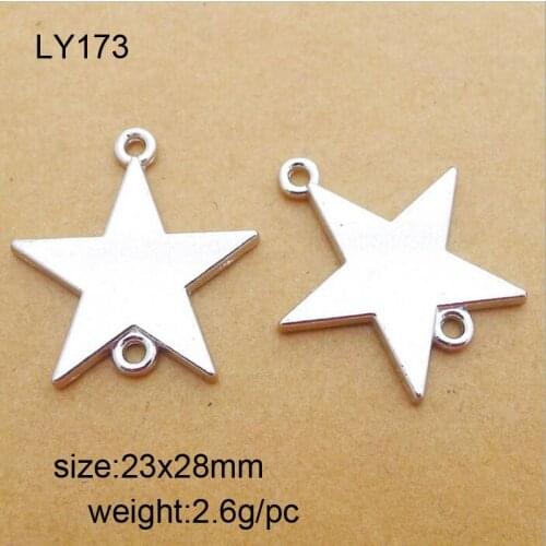 25pcs/lot 23x28mm Zinc Alloy Antique Silver Star Connector DIY Charms