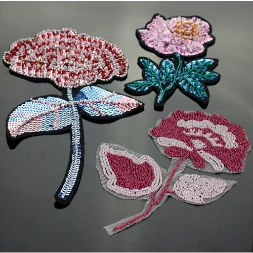 Handmade Rhinestone Beaded flowers applique patches Handmade sew on clothes fabric sticker DIY bags and Clothing Accessories
