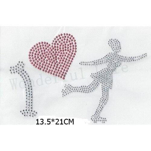 Free shipping Ice Skating Rhinestone Hot Fix Transfer Iron On Heat red with white clear crystal