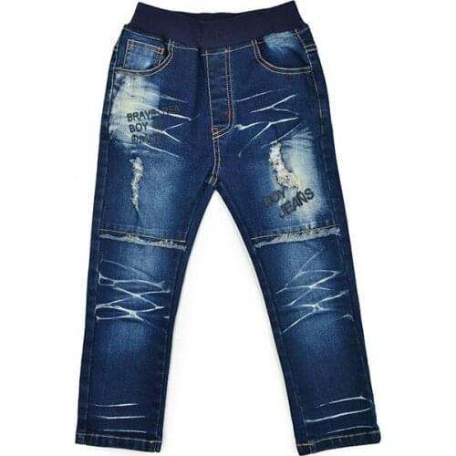 Children Broken Hole Pants Kids Boy Jean Infantil Fashion 2018 New Denim Pants Drak Blue Fold Cowboy Trousers Children Clothing