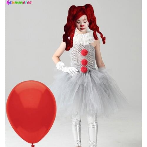 Girls Pennywise Fancy Tutu Dress Kids Cosplay Scary Clown Halloween IT Costume Girl Carnival Masquerade Party Dress Up Clothing
