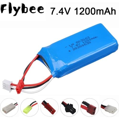 For Wltoys V666 7.4V 1200mAh Battery for WLtoys V666 V912 V915 V912-21 V262 RC Toys Car Model Parts SM/JST/T/Tamiya plug