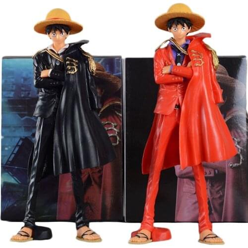 25CM One Piece Luffy Anime 20th Red Black Anime Action Figure PVC Q Version Statue Collection Model Toys for Kids Figurine