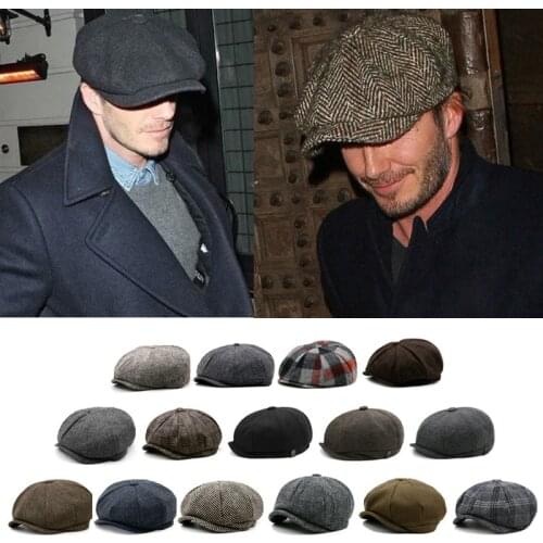 European and American octagonal hats autumn and winter warm woolen plus size newsboy caps big head caps for men and women