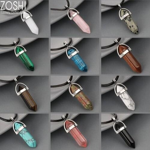 Fluorite Necklaces Crystal Pendants Suspension Natural Gem Stone Quartz Bullet Tiger Eye Hexagonal Pendulum Reiki Chakra pendulo