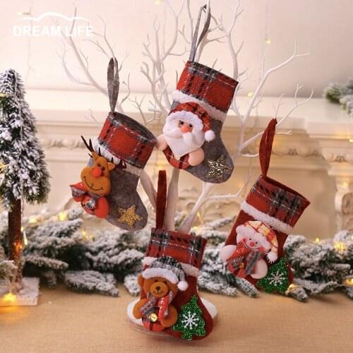 Christmas Stockings Gift Bag Christmas Decoration Santa Claus Doll Christmas Tree Pendant Small Candy Bag Home Decor Accessories