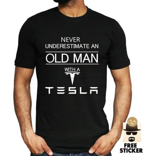 TESLA T shirt Funny Old Man Models 3 S X Father Dad Car Mens Gift Top S - XXL
