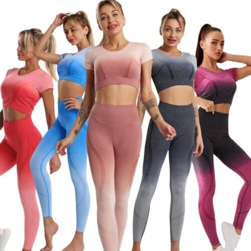 2PCS Yoga Set Women Seamless Fitness Clothing Yoga Sport short sleeves Tops Camouflage Gym Leggings Pants Suit Workout Sportswea