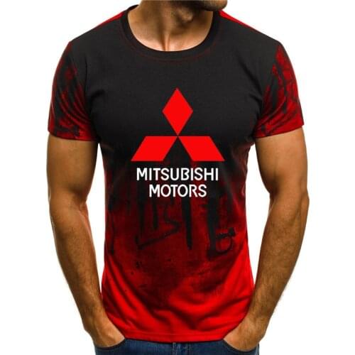 Summer and casual mens short-sleeved T-shirt with Mitsubishi Motors logo, gradient cotton, fashion, hip-hop, Harajuku