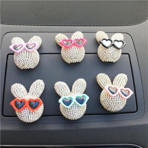 Cute Rhinestone Bunny Car styling perfume Lady car air freshener decoration clip Exquisite sunglasses Bunny Car perfume