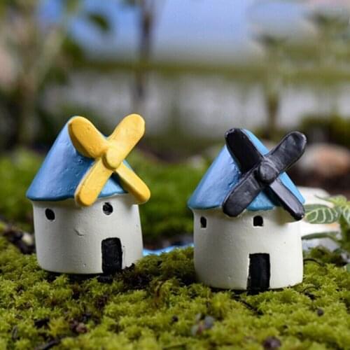 Mini House Windmill Miniature Home Garden Decoraion Resin Craft Miniature Ornaments Micro Windmill House Landscape Yard Decor