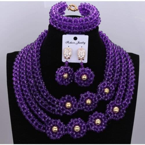 Dudo Store Jewellery Set Purple Gold / White Fine Jewelry Sets For Women 4 Rows Crystal Beads Made African Weddings Set