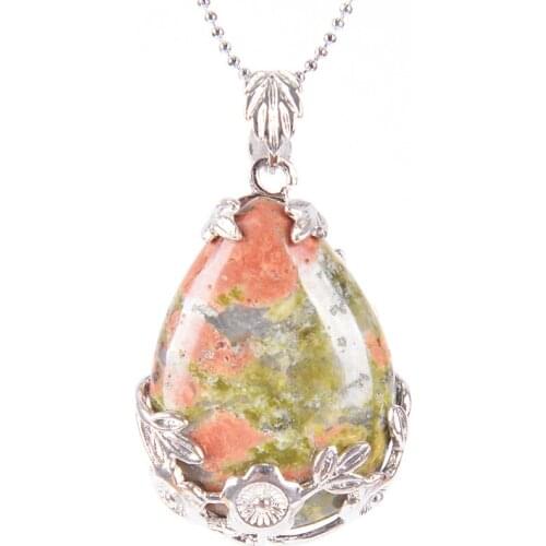 Jewelry Shopping Online Women Natural Pink Quartz Stone Necklace & Pendant Tear Water Drop Love Reiki Bead Ketting D755-D772