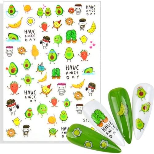 2021 Newest 3D Stickers for Nails Cartoons Fruit Pineapple Avocado Banana Nail Sticker Foil Adhesive Decals Nail Art Decorations