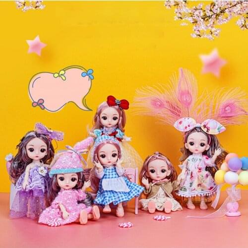 New 16CM BJD Doll with Clothes Headwear Shoes 3D Eyes 13 Joints Fashion Princess Dress Baby Dress Up Toys for Girls Gift 1/12