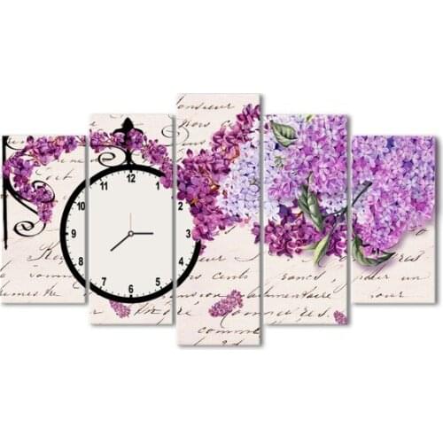 Özverler Flower 5 Piece Clocks Canvas Table Wall clock