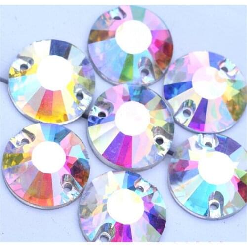 Faceted Round Sew On Crystal Rhinestone Crystal AB DIY Sewing Flatback Crystal Stone With Holes Wedding Clothing Decoration