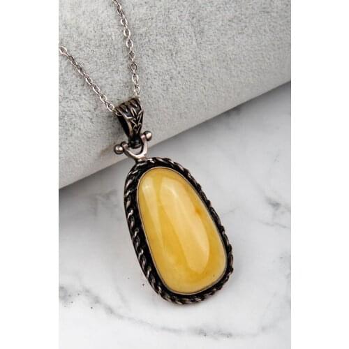 Drop Amber Necklace 925 Sterling Silver Necklace Organic Healing Stone Amber