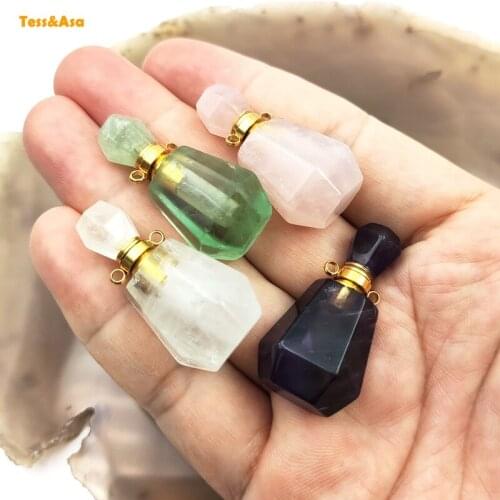 Natural Crystal Stone Perfume Bottle Pendants Amethyst Fluorite Essential Oil Diffuser Purple Stone Gold Silver Jewelry Chakra