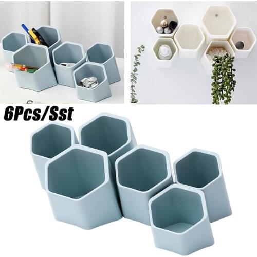 Portable Multifunctional Plastic Hexagonal Pen Holder Student Office Desktop Stationery Storage Box Home Wall Decoration