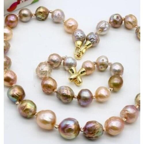 Hot sell new - Amazing 11-13mm MultiColor south sea baroque pearl necklace18'' bracelet 7.5-8