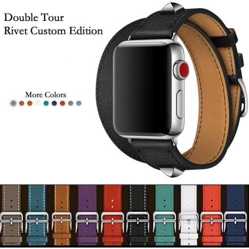 40mm 44mm Genuine Leather Double Tour And Revit Custom Watch Band Strap For Apple Watch Series 5 4 1 2 3 iWatch herme Watchbands
