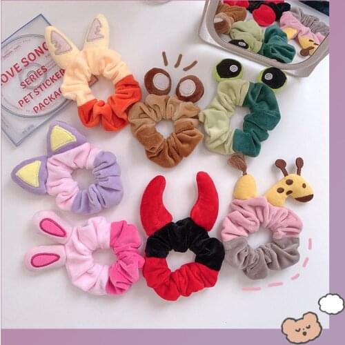Plush rabbit ears large intestine hair ring cartoon animal hair rope tie hair rubber band double color large intestine ring