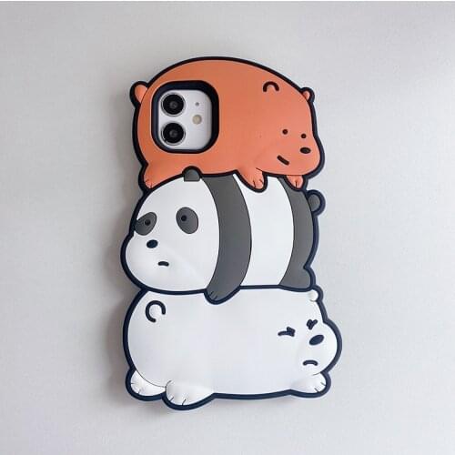 3D Cute Cartoon Panda Bear Phone Case for iPhone 12 11 Pro Max XR XS X 8 7 6 Plus Soft Silicone Shockproof Cover