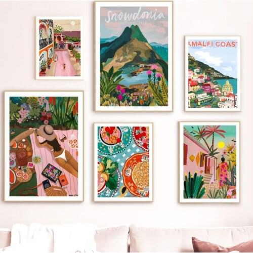 Scandinavian Travel Landscape Abstract Canvas Prints Pink House Moroccan Poster Wall Art Pictures Modern Living Room Home Decor
