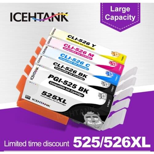 ICEHTANK Compatible Ink Cartridge For Canon PGI 525 CLI-525 PGI525 XL PIXMA IP4850 IP4950 IX6550 MG5150 MG5250 MG5350 Printer
