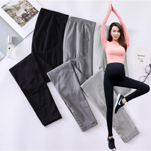 Maternity Sports Pants Cotton High Waist Belly Skinny Thin Elastic Leggings for Pregnant Outer Wear Lift Trousers Autumn Winter